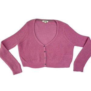 BODEN Cardigan Sweater Womens M Pink Cropped Fluffy Alpaca Wool Blend